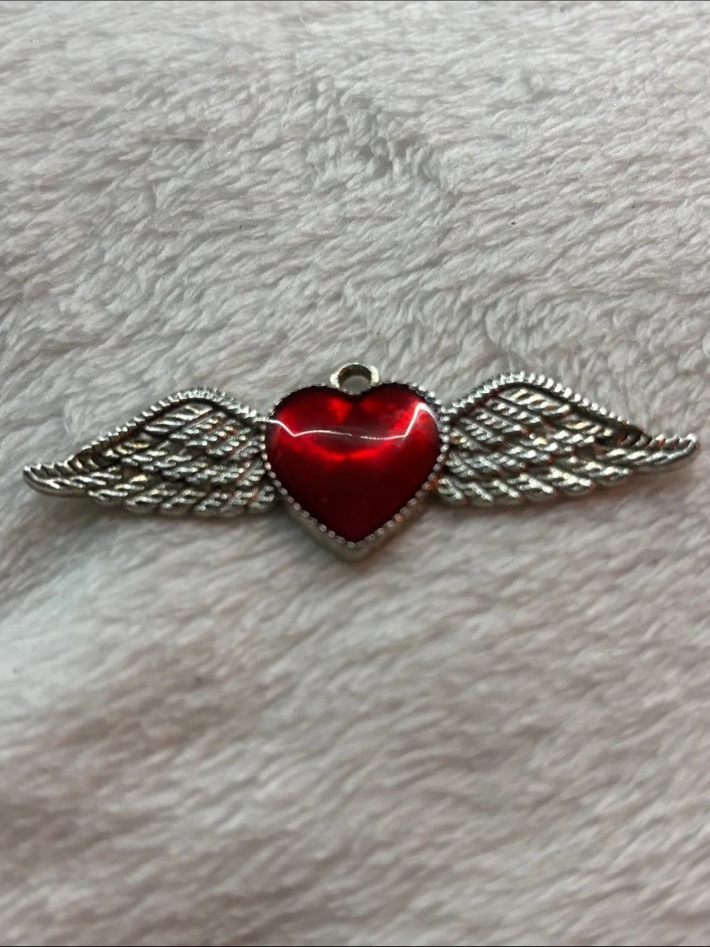 Silver Winged Heart Pendant with Red Enamel